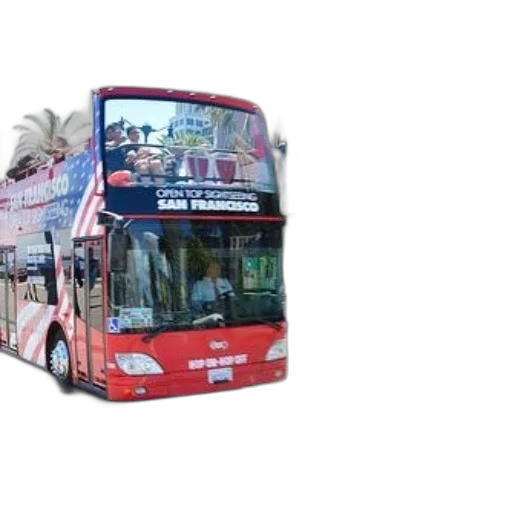 3d render, photorealistic, red, double-decker, bus, san, francisco, american transparent PNG cut-out