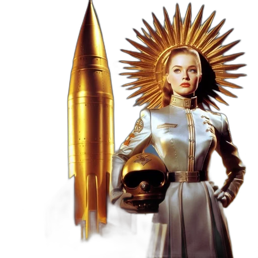 staff, weapon, sword, concept art, outer space, golden, woman, futuristic transparent PNG cut-out