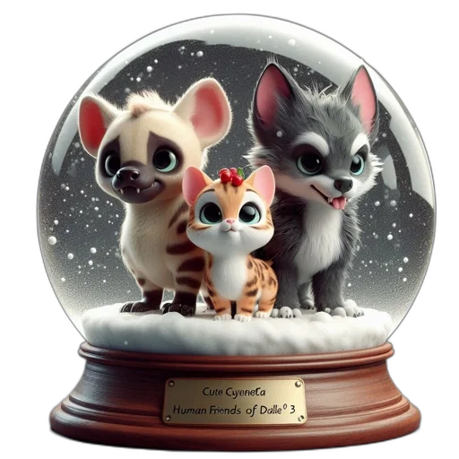 3d render, concept art, photorealistic, fantasy art, snow, globe, contains, hyena transparent PNG cut-out