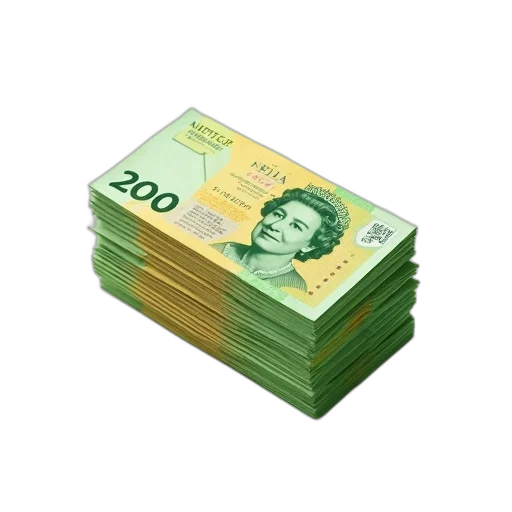 3d render, stack, australian, currency, notes, green, yellow, design transparent PNG cut-out