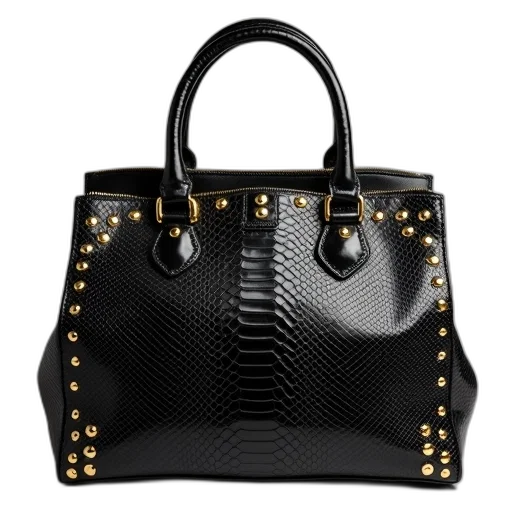 black, leather, python, handbag transparent PNG cut-out