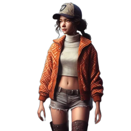 jacket, hat, concept art, photorealistic, pixel art, fantasy art, earth tones, neon transparent PNG cut-out