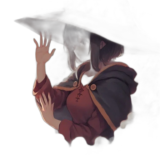mask, hat, umbrella, dragon, concept art, fantasy art, watercolor, pixel art transparent PNG cut-out