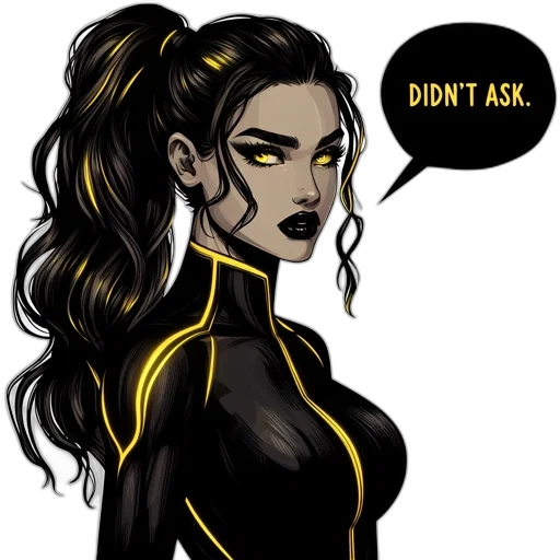 comic book art, cartoon, concept art, cyberpunk, enigmatic, female, figure, black transparent PNG cut-out