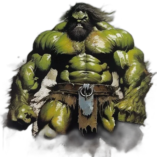 fantasy art, concept art, comic book art, green, large, muscular, figure, hue transparent PNG cut-out