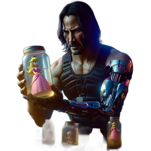 bottle, weapon, robot, food, concept art, cyberpunk, 3d render, pixel art transparent PNG cut-out