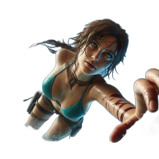 weapon, concept art, photorealistic, fantasy art, comic book art, underwater, female, figure transparent PNG cut-out