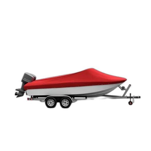 red, white, boat, trailer, cover, parked, background, has transparent PNG cut-out