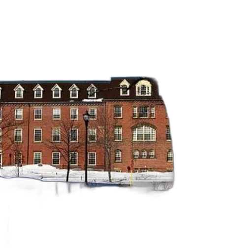 building, photorealistic, 3d render, city street, snow, brick, dormer, windows transparent PNG cut-out