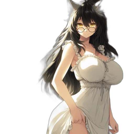 dress, staff, animal, fantasy art, anime, concept art, pixel art, monochrome transparent PNG cut-out