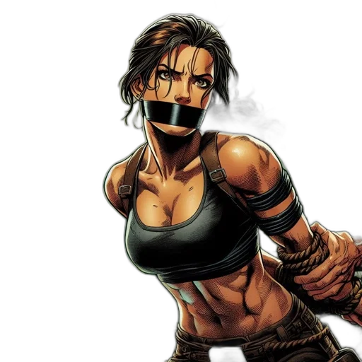 comic book art, concept art, cyberpunk, fantasy art, female, character, distress, shown transparent PNG cut-out