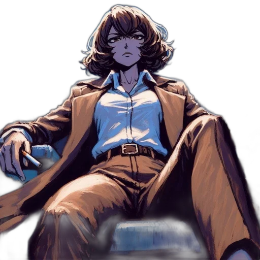 jacket, staff, robot, face, comic book art, concept art, vaporwave, anime transparent PNG cut-out
