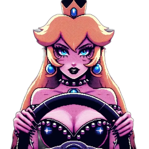 crown, dress, jewelry, weapon, pixel art, concept art, vaporwave, comic book art transparent PNG cut-out