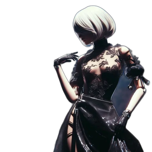 dress, mask, concept art, 3d render, fantasy art, cyberpunk, monochrome, dark transparent PNG cut-out