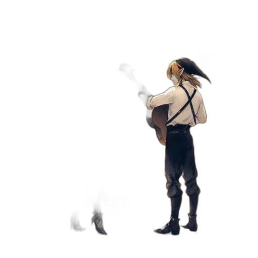 jacket, staff, weapon, mask, concept art, pixel art, fantasy art, anime transparent PNG cut-out