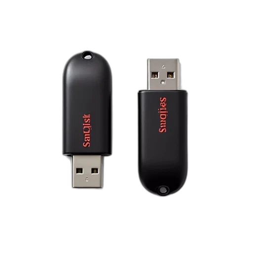 two, identical, black, flash, drives, red, sandisk, logo transparent PNG cut-out