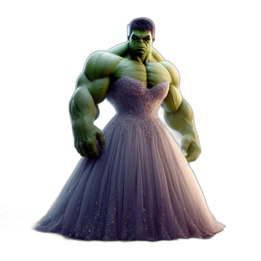 dress, creature, 3d render, concept art, photorealistic, comic book art, green, muscular transparent PNG cut-out