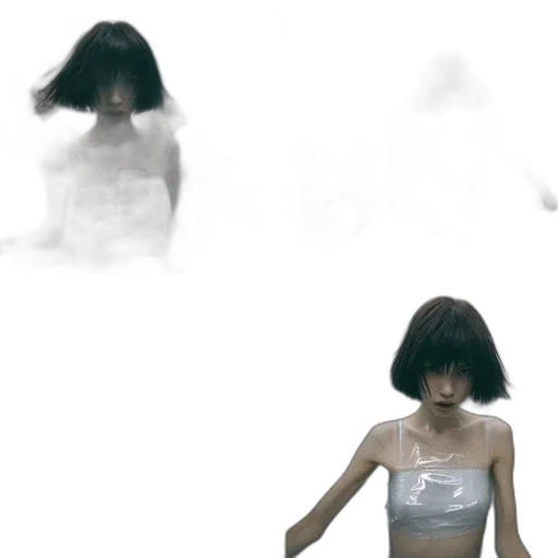 hair, creature, dress, mask, concept art, 3d render, vaporwave, underwater transparent PNG cut-out
