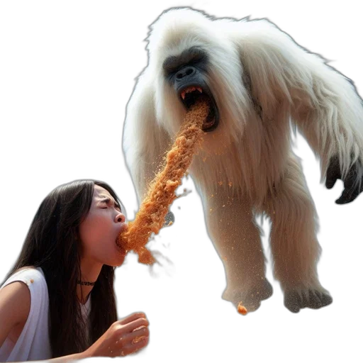 animal, food, creature, staff, photorealistic, 3d render, woman, white transparent PNG cut-out