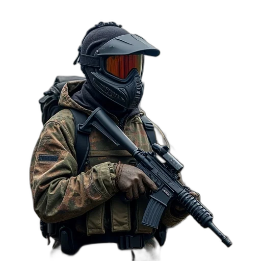 weapon, mask, jacket, staff transparent PNG cut-out