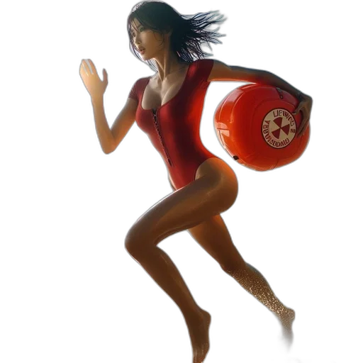 concept art, comic book art, photorealistic, 3d render, woman, red, swimsuit, runs transparent PNG cut-out