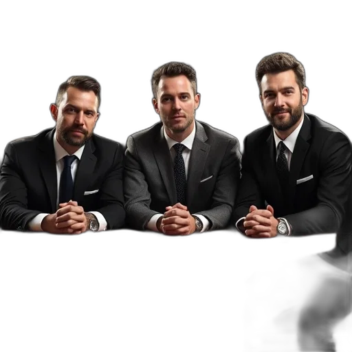 staff, three, men, behind, panel, celebrity, guest, appearance transparent PNG cut-out