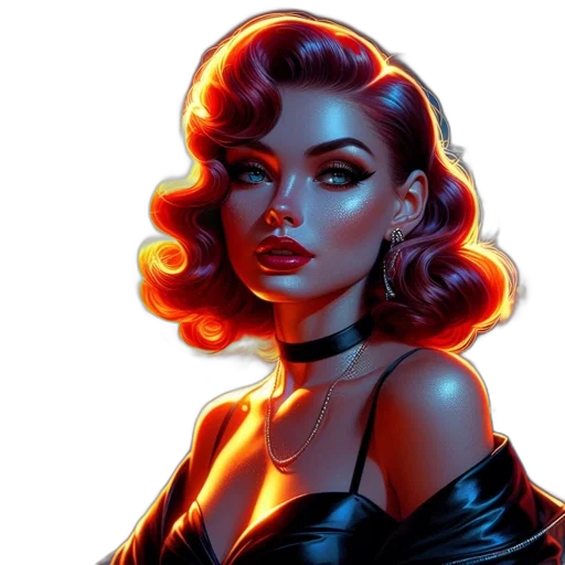 comic book art, concept art, cartoon, fantasy art, neon lights, fire, red, neon transparent PNG cut-out