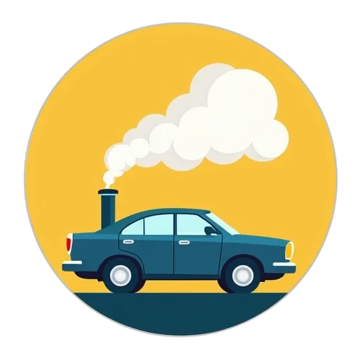 car, concept art, stylized, illustration, smokestack, emitting, smoke, set transparent PNG cut-out