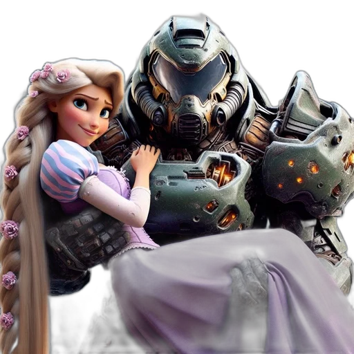 robot, weapon, concept art, fantasy art, 3d render, photorealistic, outer space, rapunzel transparent PNG cut-out