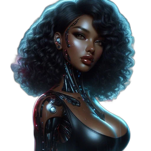 robot, comic book art, fantasy art, cyberpunk, concept art, neon lights, dark, individual transparent PNG cut-out