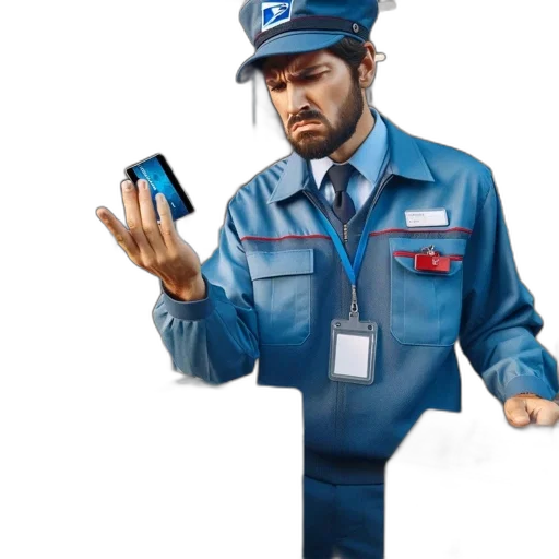 staff, robot, jacket, hat, concept art, 3d render, cartoon, blue transparent PNG cut-out