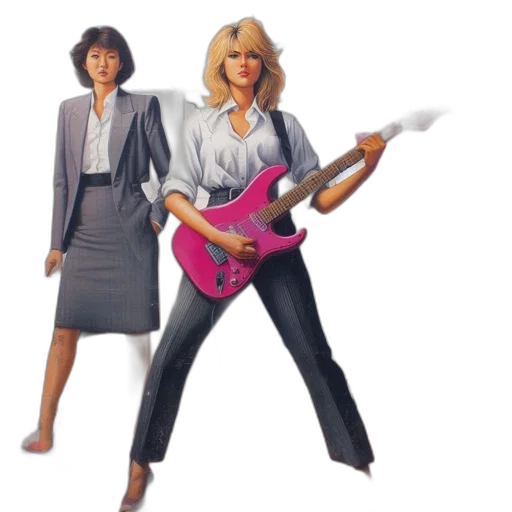 jacket, concept art, 3d render, two, women, adorn, vintage-styled, mural transparent PNG cut-out
