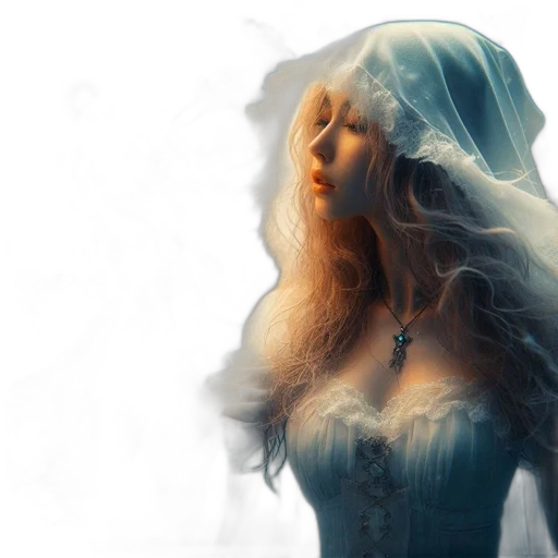 dress, crown, fantasy art, photorealistic, concept art, oil painting, fog, fire transparent PNG cut-out