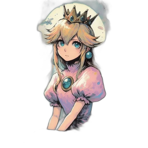 crown, dress, hat, staff, pixel art, anime, concept art, watercolor transparent PNG cut-out