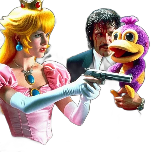 weapon, concept art, scene, woman, pink, dress, wields, gun transparent PNG cut-out