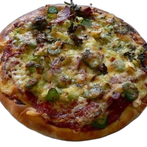 food, 3d render, photorealistic, pizza, toppings, cheese, brussel, sprouts transparent PNG cut-out