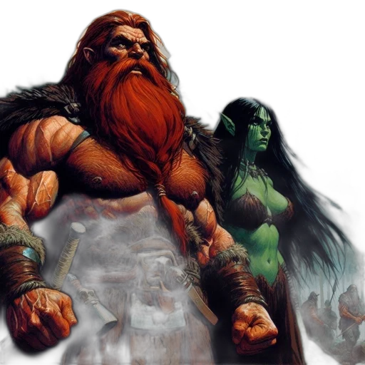 concept art, fantasy art, comic book art, green, muscular, bearded, man, stands transparent PNG cut-out