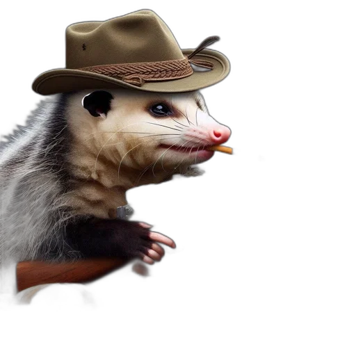 hat, animal, creature, jacket, photorealistic, 3d render, concept art, possum transparent PNG cut-out
