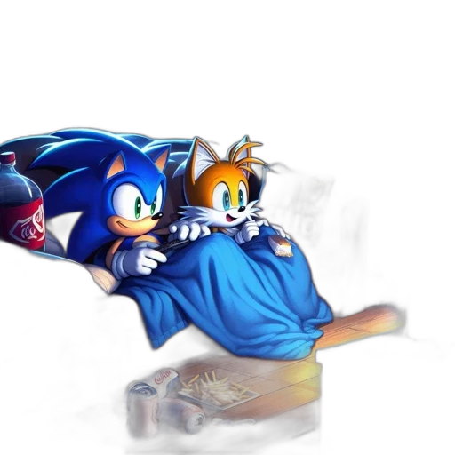 concept art, pixel art, 3d render, fantasy art, blue, sonic, tails, unwind transparent PNG cut-out