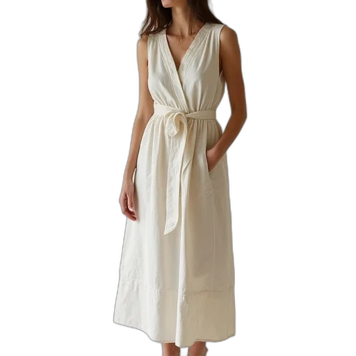 dress, earth tones, belted, midi, cotton, material, has, elastic transparent PNG cut-out