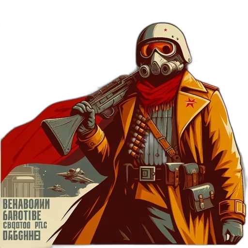 jacket, robot, weapon, cyberpunk, comic book art, concept art, pixel art, red transparent PNG cut-out