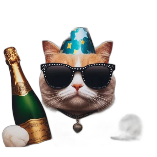 hat, 3d render, photorealistic, concept art, cat, wearing, sunglasses, party transparent PNG cut-out