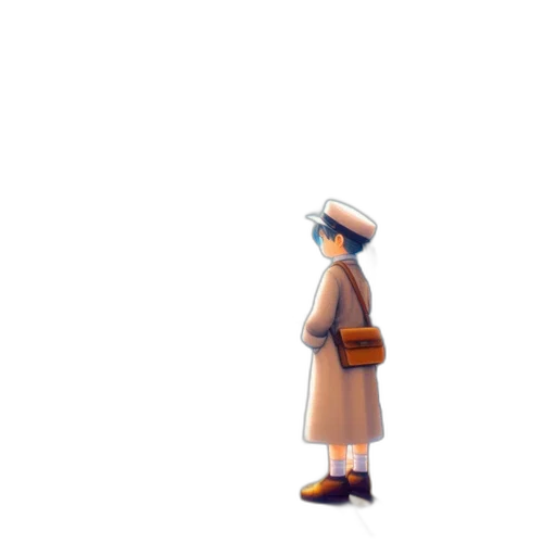 hat, staff, jacket, robot, pixel art, concept art, watercolor, 3d render transparent PNG cut-out