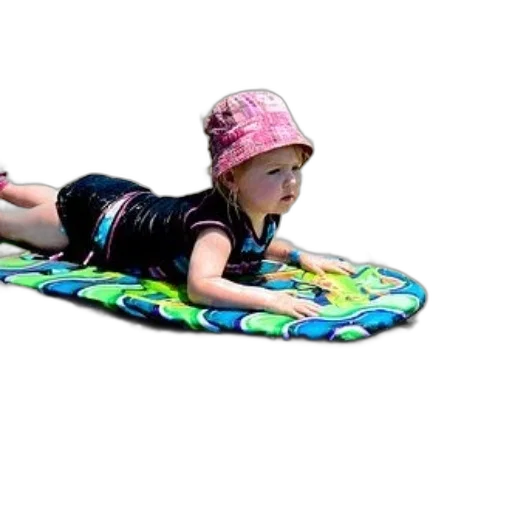 hat, young, child, pink, black, swimsuit, lies, colorful transparent PNG cut-out