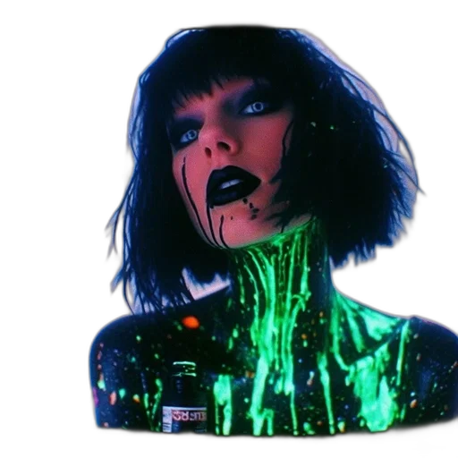 jacket, hat, face, hair, cyberpunk, vaporwave, neon lights, outer space transparent PNG cut-out