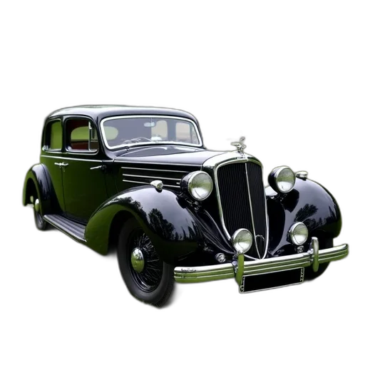 car, 3d render, photorealistic, concept art, pixel art, black, vintage, shiny transparent PNG cut-out