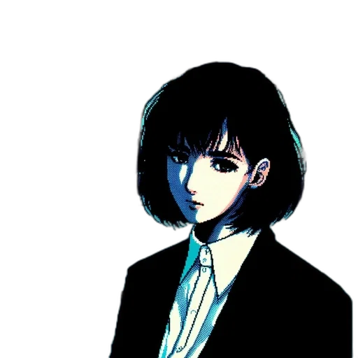 face, jacket, mask, staff, vaporwave, anime, pixel art, cartoon transparent PNG cut-out