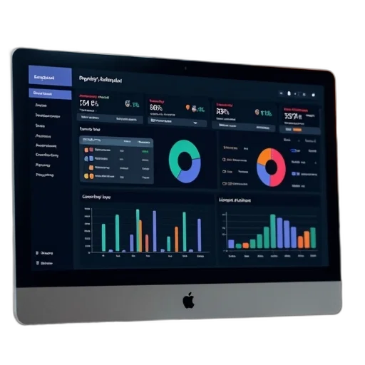 computer, monitor, displaying, dashboard, various, data, visualizations, top transparent PNG cut-out