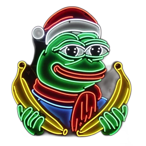 neon, sign, features, jovial, frog, santa, claus, outfit transparent PNG cut-out
