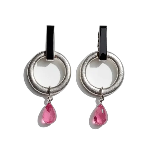 jewelry, pair, earrings, silver, black, design, featuring, large transparent PNG cut-out